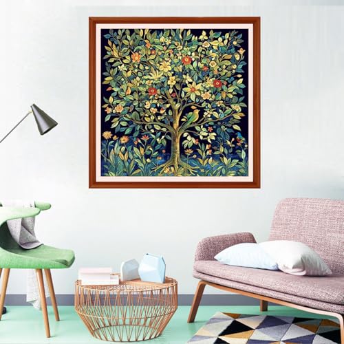 Redxing Counted Cross Stitch Kit for Beginners,Unprinted Needlepoint Kits for Beginners Cross Stitching Embroidery Kit 11CT Stitches kit-Tree of Life Little Bird 18x18 inch - color: Setpattern04