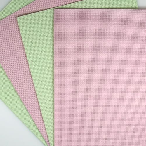 KCS 4 pc of 12" x 18"(30cmx45cm) 14CT Counted Cotton Aida Cloth Cross Stitch Fabric (Pink+Light Green) - color: Pink+light Green