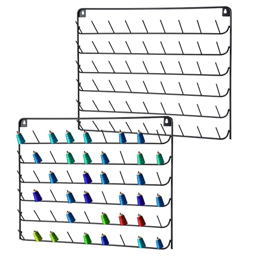 2 Pack Thread Holder Wall Mount - 54 Spool Sewing Thread Organizer - Black - color: Black