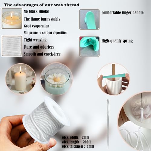 TYMKLMZG Candlewick Needle Kit with Candle Wick Trimmer 7",Mold Hook Punch Needle with Hook & Eye for Inserting Wick,Big Hole Long Needle,Candle Wick Roll 200 Ft 24 Wick Spool,Threader,Wick Holders - color: 19PCS