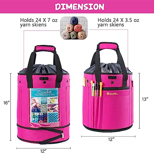 MYBAGZING Expandable Crochet Bag Organizer with Drawstring Closure, Round - color: Pink-Ⅰ, size: Large-Drawstring Closure
