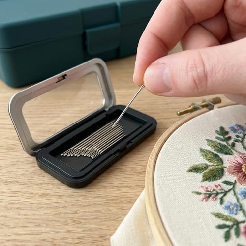 Magnetic Needle Case with 12 Needles, Clear Lid Sewing Needle Holder and Needle Storage Box for Standard Straight Pins, Safety Pins, Quilting, Embroidery & Crafts