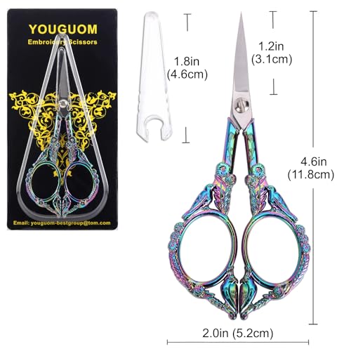 YOUGUOM Sewing Embroidery Scissors, Small Craft Shears with Cover - color: Rainbow