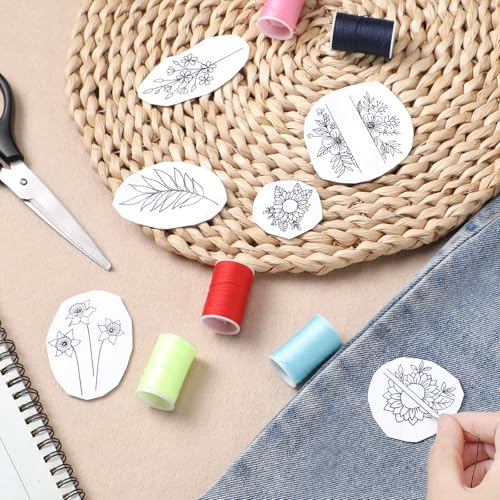 Floral Water Soluble Embroidery Stabilizer - 4 Sheets Stick and Stitch Embroider Paper Wash Away 40 Pcs Embroidery Transfer Paper with Pre-Printed Flower Leaves Designsfor Hand Sewing Lovers - size: Pattern: Flower (Style 2)