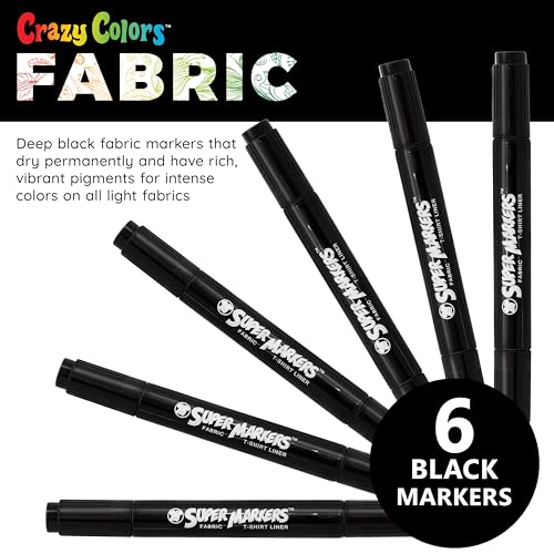 U.S. Art Supply Super Markers Black Dual Tip Fabric Markers - style: 6-Marker Black Set