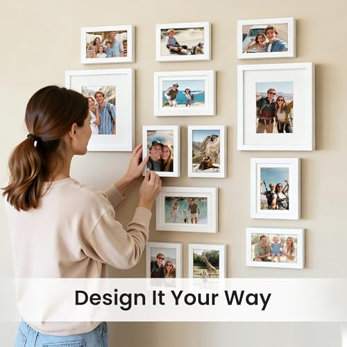 upsimples Picture Frames set of 19, Including 8x10, 5x7, 4x6 White Frame - color: White