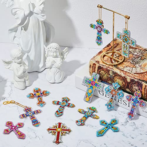 Junkin 12 Pcs Cross Diamond Painting Keychains, 5D DIY Craft Kits - style: Cross
