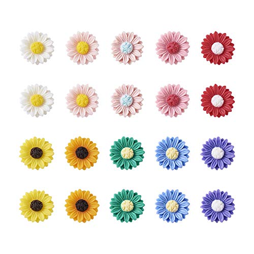 Beadthoven 200Pcs 15mm Flatback Resin Sunflower Cabochons Undrilled Floral Cameo Charms for Jewelry Embellishment Scrapbooking Supplies Mixed Color - color: 0Sunflower-Mixed 200pc#15mm