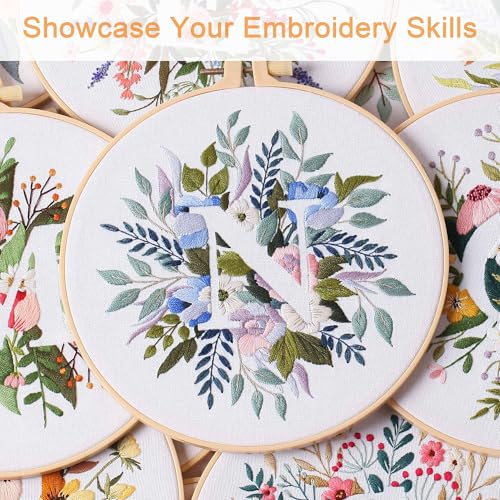 Harimau Letter N Pattern Embroidery Kit for Adult Beginners, Complete Starter Pack with 1 Hoop, Needles, Instruction Guide & Embroidery Stitch Video Tutorials - color: N