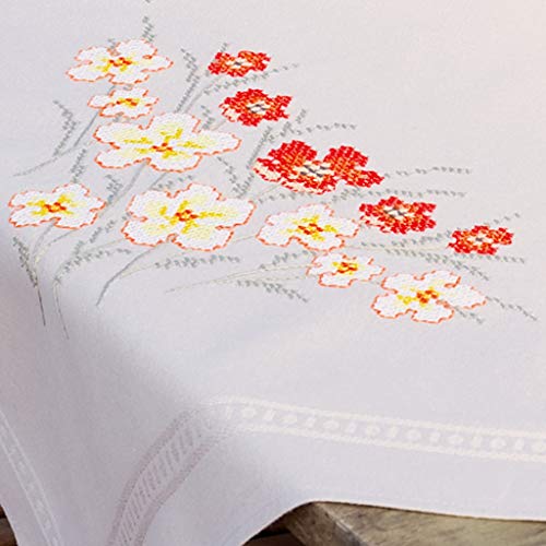 Vervaco Cross Stitch Tablecloth Kit Poppies and Vanilla Flowers 32" x 32" - size: 32" x 32" (Square)