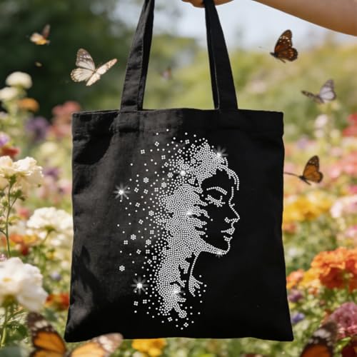 1 Pc Floral Female Face Iron on Rhinestones Transfer, Women Theme Hotfix Iron on Patch Transfer Decals Crystal Heat Transfer Clothing Repair Decor for T-Shirt Hat Jacket Party Decor - color: Floral Female
