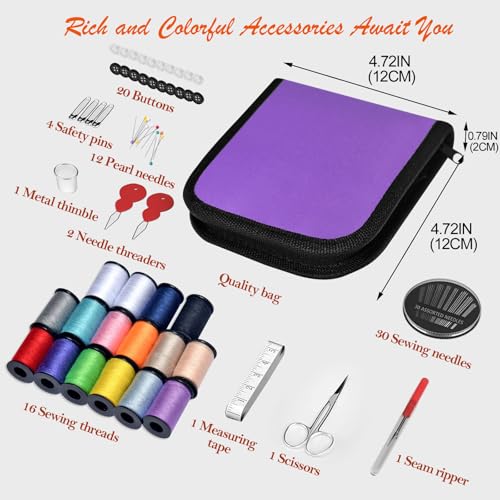 Sewing Kit Gifts for Grandma, Mom, Friend, Traveler, Adults, Beginner, Emergency,Sewing Supplies Accessories with Scissors,Sewing Needles Thimble, Thread,Tape Measure etc (Dark Purple, S) - color: Dark Purple, size: 1 Pack