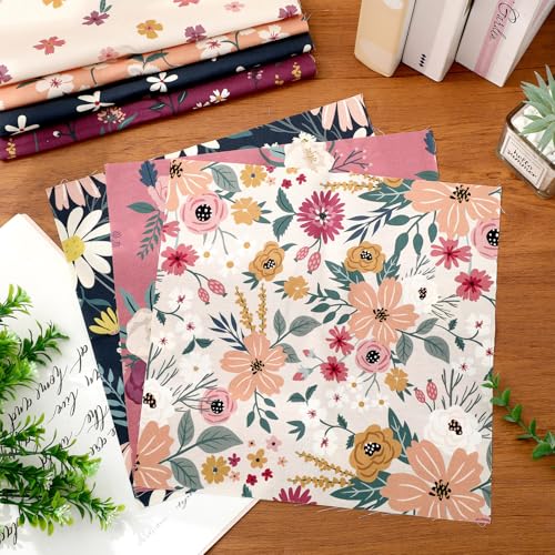 Whaline 12 Pcs Retro Floral Cotton Fabric Bundles Wildflower Fabric Square Vintage Flower Sewing Fabrics for DIY Handmade Craft Decor, 10 x 10 in - size: 10 x 10 inch