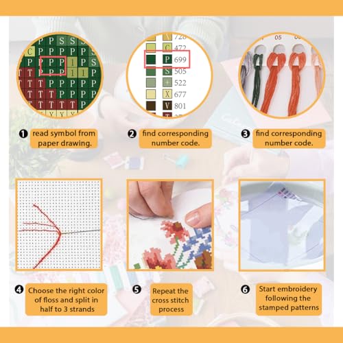FREEBLOSS 11CT Stamped Cross Stitch Kit for Adults Beginners with Instructions Books and Flower Pattern Cross Stitch Kit Embroidery Wall Art Decoration No Frame 14x20in