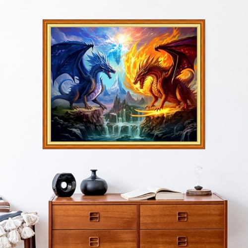 Redxing Stamped Cross Stitch Kits - Beach Night Landscape Counted Cross Stitch Kits for Beginners Adults Needlepoint Cross-Stitch Patterns-Dragon Castle 16x20 inchs - color: ArtsKit19