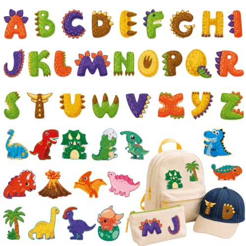 Cinrobiye 41 Pcs Dinosaur Patches Self Adhesive Cute Dino A to Z Alphabet Cute Animal Dinosaur Chenille Letter Patches Stick on for Costume Clothing Hats Bags Fabric DIY Crafts - style: Dinosaur