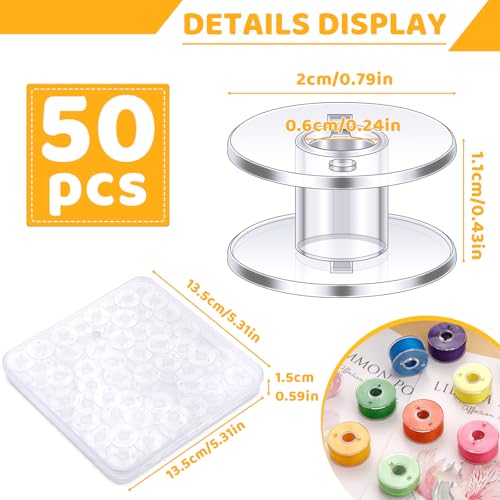 LOKUNN 50 Pcs Bobbins for Sewing Machine Plastic Bobbins for Sewing - size: 50 Pcs