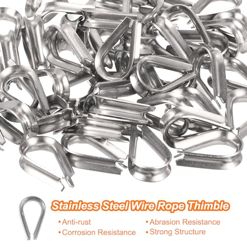 uxcell 50Pcs M4 Stainless Steel Thimble for 5/32" Dia Wire Rope, Wire Rope Cable Thimbles Rigging for Marine, Sunshade Sail, Fence - size: M4