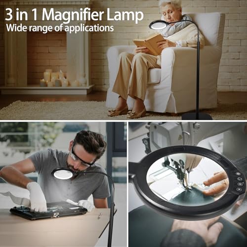 12X Large Magnifying Glass with Light and Floor Stand, Magnifier Lamp - color: Black