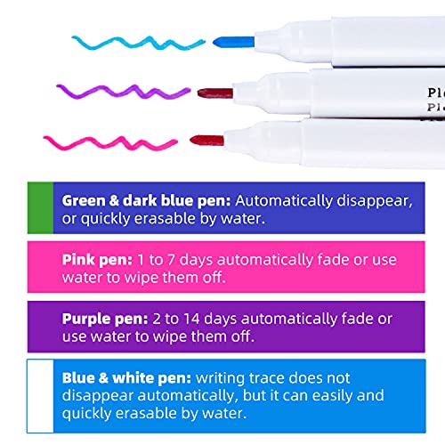Fabric Markers Pens, 6 Color Water Soluble Erasable Marking Pens, 1 Pcs Gauge Sewing Measuring Tool, 1 Soft Tape Measure, for Tailor's Disappearing Ink Pen, Sewing Fabric Markers and Tracing Tools