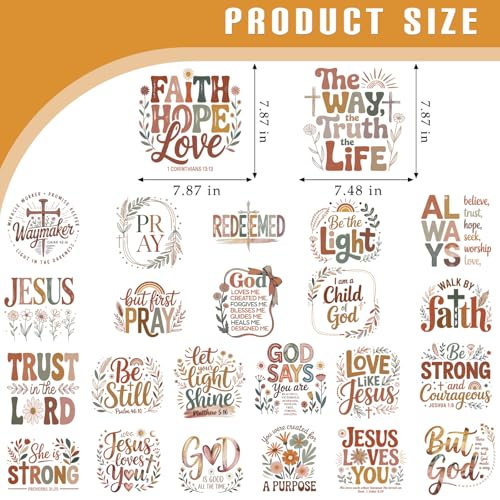 Dazoratix Christian Iron on Transfers - 24 Sheets Boho Bible Verse DTF Transfers Ready to Press Religious Heat Patches Retro Floral Faith Decals Vinyl Stickers for T Shirts Clothes Pillow DIY Crafts - style: Boho Christian