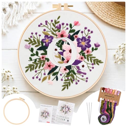 Zerzsy 7.87 '' Embroidery Kits Plant Flower Leaf English Letter Patterns for Beginners Adults, Easy to Learn Cross Stitch Kit for Home Office Decor - color: Letter O