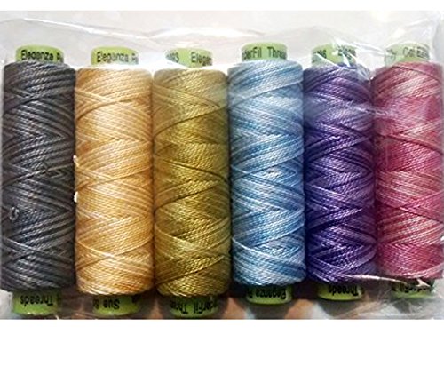 Sue Spargo Eleganza #8 Perle, Six 70yd Spools Polished Cotton for Embroidery (10 - Whispers)