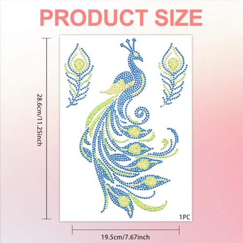 3 Pcs Peacock Pattern Iron on Rhinestones Transfer, Bling Crystal Clothing Repair Applique Heat Transfer Patches for T-Shirt Vest Shoes Hat Jacket Pants Bags Decor - color: Peacock