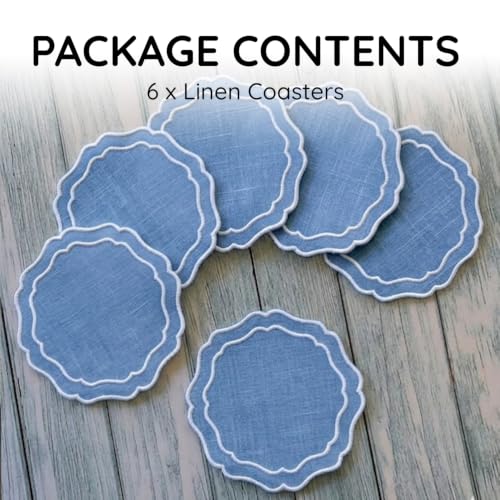 Linen Coasters for Drinks, Set of 6, 6 inch, Ocean - color: 1249 - Ocean, size: 6 inches