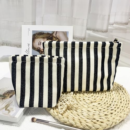 getgto 2 Pcs Makeup Bags, Large Cosmetic Bag Travel Toiletry Bag - color: Black and white stripe