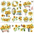 3 Sheets Sunflower Rub on Transfer Waterproof Furniture Transfers Decals Summer Flower Farmhouse Rub on Decals 6 x 12 Butterfly Transfer Stickers for Wood Door Cabinet Craft Home Decor - style: Sunflower