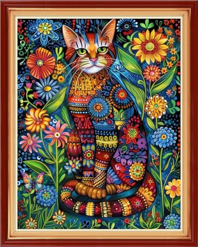 Artvxeay Stamped Cross Stitch Kits - Embroidery Kits for Beginners Cross Stitch Kits for Adults 11 CT Printed Patterns Needlepoint Kits - Colorful Cat Flowers 16x20 inch - color: Colorful Cat Flowers 16x20 inch