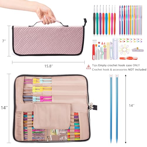 MYBAGZING Crochet Hook Case Organizer, Knitting Needle Case up to 14 Inches - color: Pink, size: 14 Inches