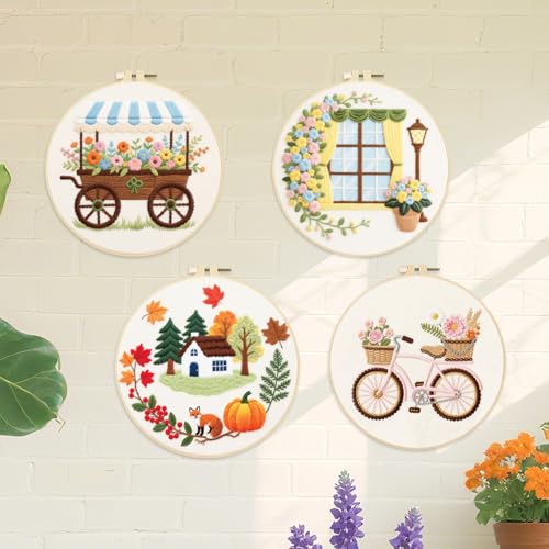 ORIGACH 4 Pack Daily Life Embroidery Kit for Beginners - style: Daily Life