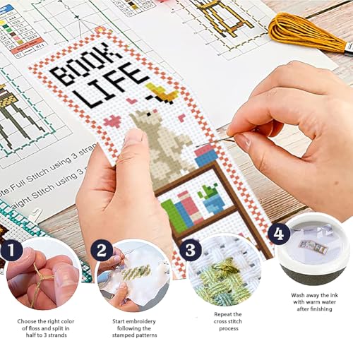 ACRNIGHEET 6PCS Cross Stitch Bookmark Kit for Beginner Bookshelves Stamped Cross Stitch Kits for Adults DIY Embroidery Bookmark Kits Crossstitch Kits Adult with Instructions Hand Craft Gift 11CT - style: Simple books patterns