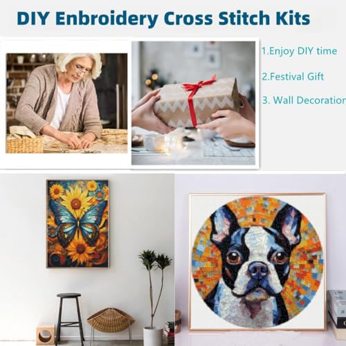 DIY Stamped Cross Stitch Kits Night Wolf Dreamcatcher for Beginners Easy 11CT Needlepoint Embroidery Counted Cross Stitch Kits Art Craft Wall Decoration and Gift 40x50cm(1)