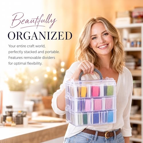Huacan 194 Pcs Embroidery Thread Floss Kit Including 150 Colors 8 M/Pcs, 6-Strand Cotton Thread with 3-Tier Storage Box, Cross Stitch Thread Set with Tools
