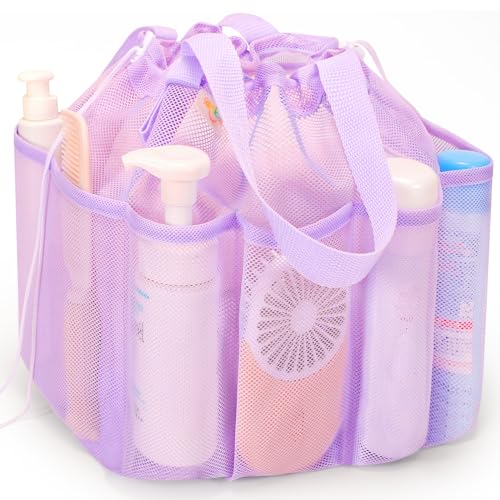famichan Mesh Shower Caddy Portable with Drawstring, Dorm Room Essentials for College Students Girl & Boy, Larger Shower Bag for Camping,Swimming,Gym,Travel,Bathroom - Purple - color: PURPLE