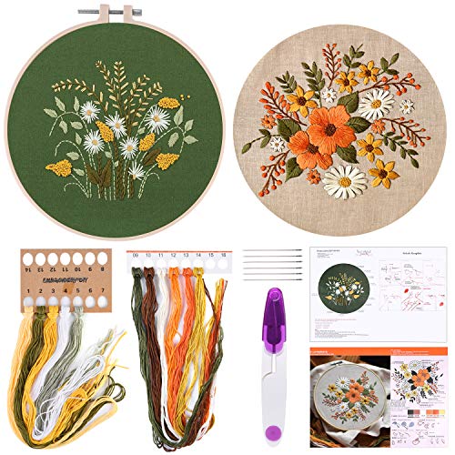 FEPITO 2 Sets Embroidery Starter Kit with Pattern and Instructions