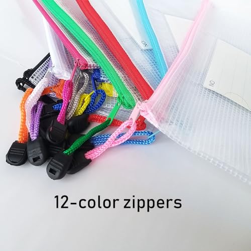 Plastic Mesh Zipper Pouch, 12Pcs Zipper File Bags with Label Pocket, Game Boards Storage Bags, Waterproof Document Storage Bags for Office Home Travel (Receipt Size 9.2x4.1 in) - size: 9.2x4.1 in