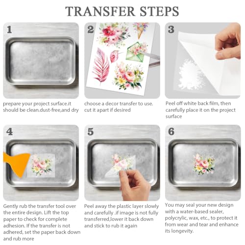 OLYCRAFT 3Pcs/Set Pink Flamingo Rub on Transfers for Furniture and Craft 6x12 Inch Pink Flowers Furniture Decal Transfer Stickers Rub on Decal with 1pc Scraper for Cabinet Wardrobe Decoration - style: Flamingo