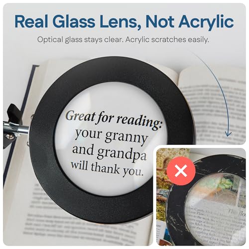 10X Magnifying Lamp - Desk Magnifying Glass with Light, Lighted Magnifying Glass with Stand, Magnifying Light, 5 Color Modes, 2 Mounting Options, USB Cable, Adapter & Magnetic Tray, Black - color: Black