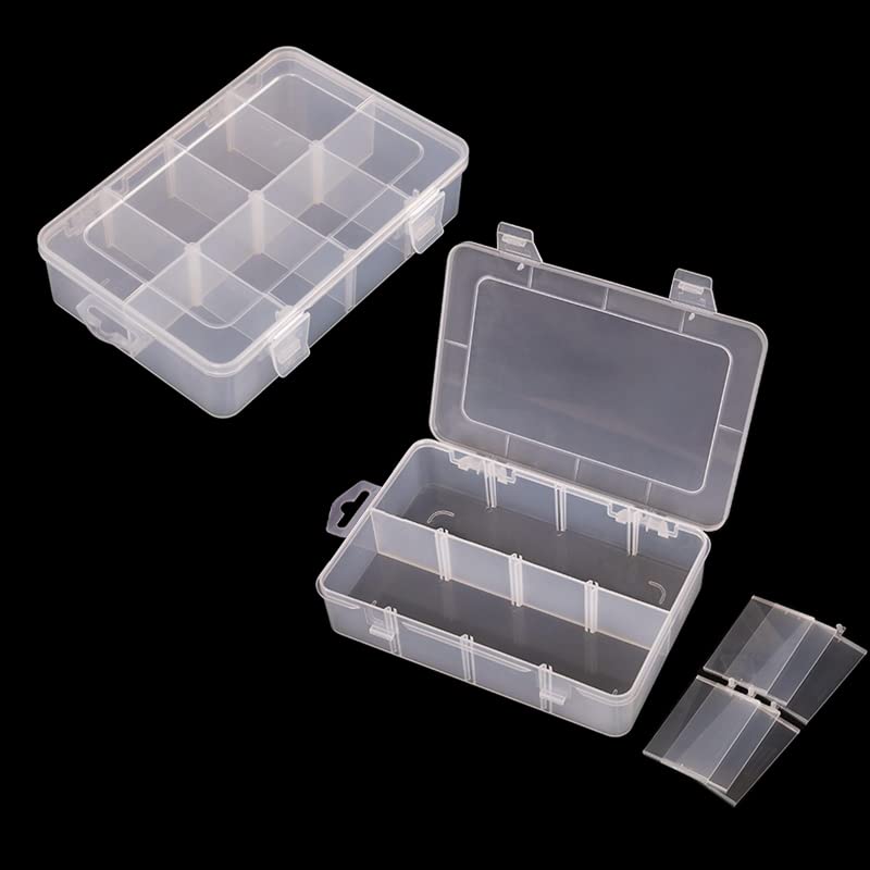 Vidifor 2 Packs 8-Compartments Art Supply Container, Clear Plastic Organizer Box with Dividers for Crafts Jewelry Fishing Tackles Hardware Metal - size: Small 8 grids 2pcs with dividers