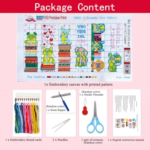 Zhenqing Bookish Dog Stamped Cross Stitch Bookmark Kit, 6 Reading Puppy Designs on 11CT Printed Cotton Fabric for Adults and Beginners, Gift for Book Lovers - color: Dog Reading Bookmarks
