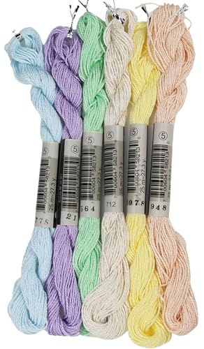 KCS 162 Yards(150 Meters) Mercerized Pearl Cotton Crochet Needlepoint Thread,Size 5,6 skeins,Mixed Color 11 - color: 6color11, size: 6 skeins
