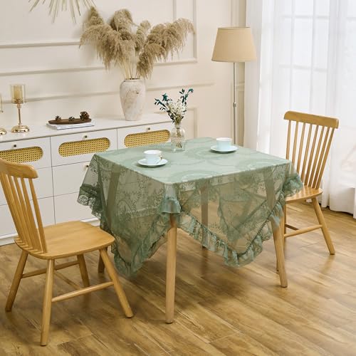 Green Lace Tablecloth, Floral Square Table Cloth 55"x55" - color: Green, size: 55" x 55" (Square)