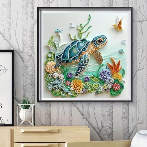 Sea Turtle Animal Diamond Painting Kits for Adults Beginner,DIY Special Shape Diamond Art Kits for Flower,Diamond Gem Art Crystal Rhinestones Painting Crafts Kits for Home Wall Decor 13.8 X 13.8Inch - color: Turtle-1