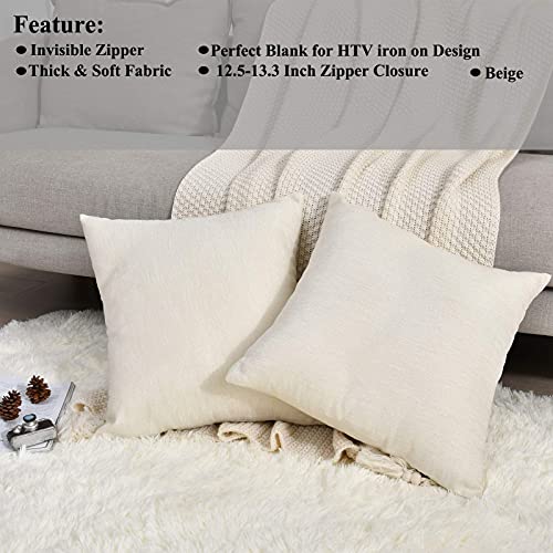 Linen Throw Pillow Covers 18 x 18 Beige Decorative Blank Couch Pillow Covers for Sublimation Bed Sofa Farmhouse Cushion Cases Set of 4 - size: 18" x 18" (Pack of 4)