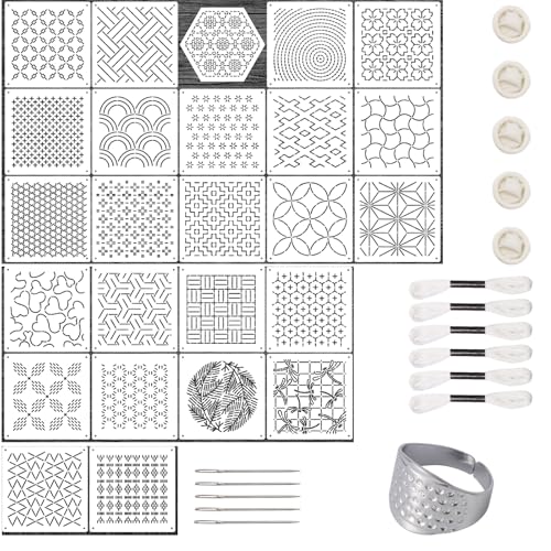 25Pcs Plastic Sashiko Stencil Reusable Kit 4.7 Inch Sashiko Template Patten
