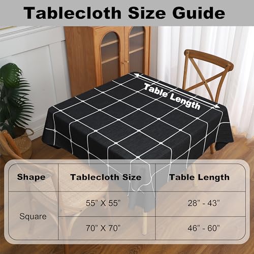 Gernaice Plaid Square Tablecloth Checkered Table Cloth 55” x 55” Black - color: Black, size: 55" x 55" (Square)